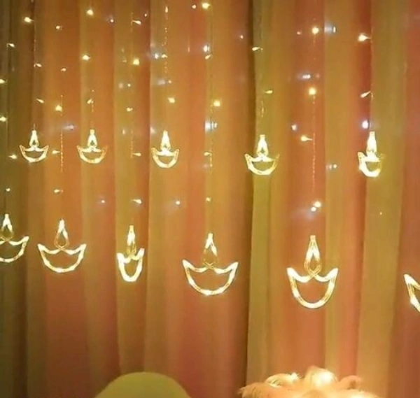 BLACK HORSE CREATION 6 Big & 6 Small Diyas & 8 Flashing Modes Cutain String Light Decoration for Christmas, Wedding, Party, Home, Patio Lawn, Warm White - , Golden, Rope Light, Pack of1, Star